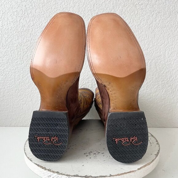 Rod Patrick Mens Cowboy Boots 8.5A Perro Loco Brown Leather Western Square Toe - Picture 8 of 12